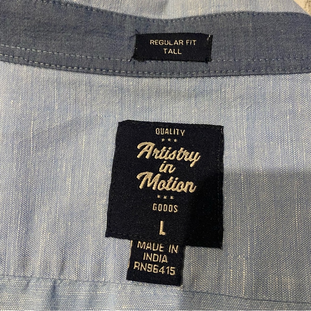 Artistry in Motion Men’s Short Sleeve Pastel Blue Button Doen Shirt L - Picture 9 of 9